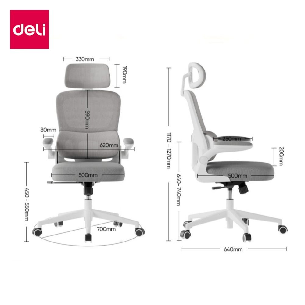 เก้าอี้สำนักงานเพื่อสุขภาพ DELI KF250-WH-01 สีเทา